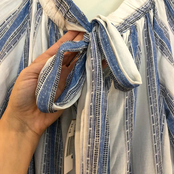 NWT Surf Gypsy Striped Off the Shoulder Tassle Hem Tie Back Bohemian Blouse M - Picture 8 of 9